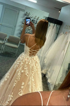 Champagne A Line Embroidery Prom Dresses