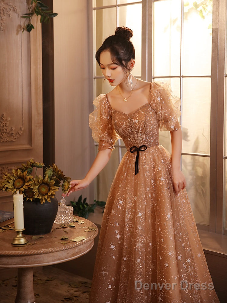 Champagne A-Line Off Shoulder Sweetheart Long Party Dress, Simple Prom Dress Secondary image
