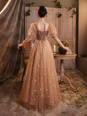 Champagne A-Line Off Shoulder Sweetheart Long Party Dress, Simple Prom Dress