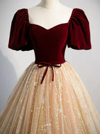 Champagne A Line Tulle Long Prom Dresses, Champagne Evening Dresses