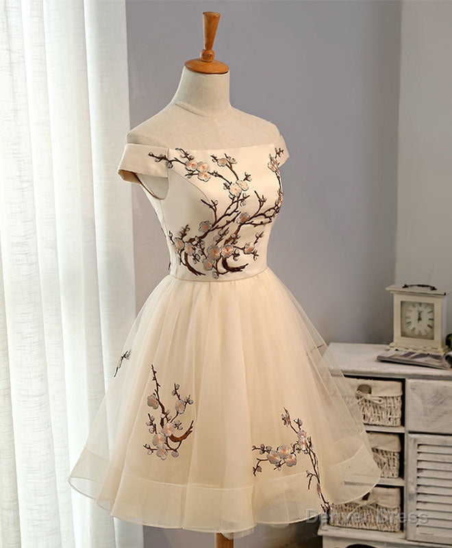 Champagne A Line Tulle Short Prom Dress, Homecoming Dresses Secondary image