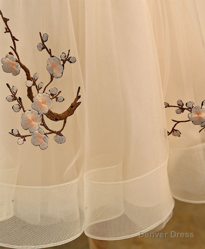 Champagne A Line Tulle Short Prom Dress, Homecoming Dresses