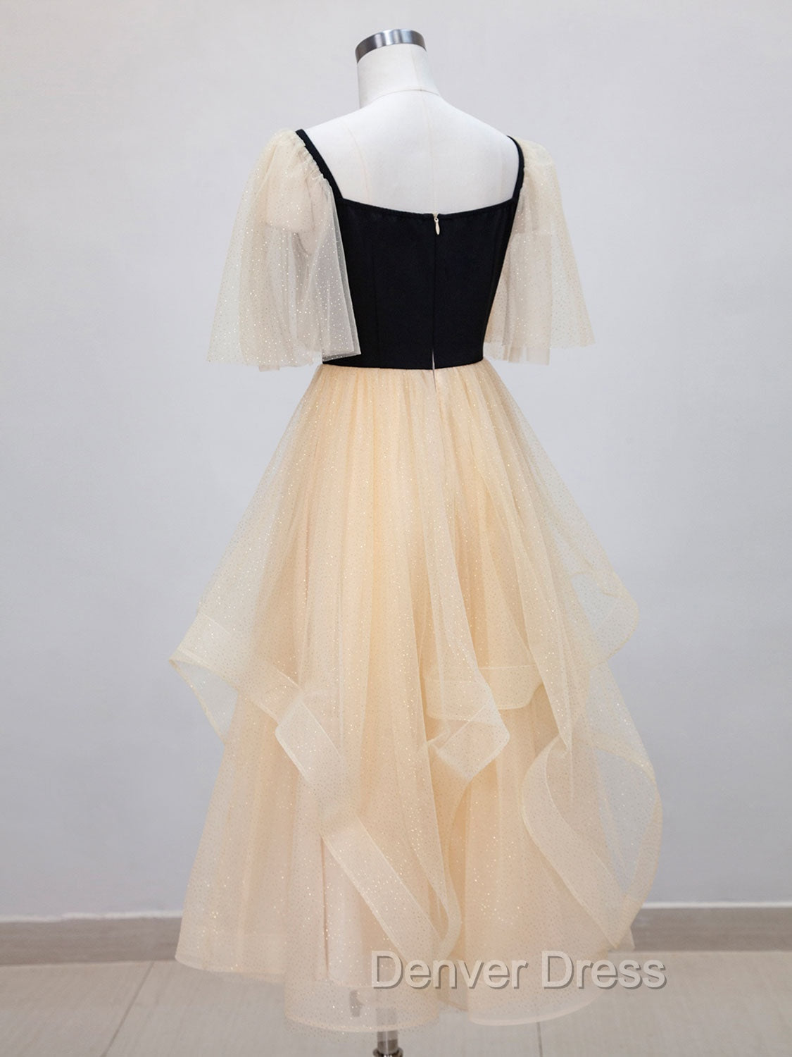 Champagne A Line Tulle Short Prom Dress, Champagne Prom Dresses