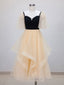 Champagne A-Line Tulle Short Prom Dresses, Champagne Formal Dresses
