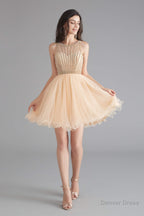 A Line Tulle Sleeveless Beading Homecoming Dresses