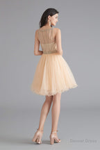 A Line Tulle Sleeveless Beading Homecoming Dresses