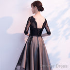 Champagne And Black High Low Short Sleeves Party Dress, High Low Homecoming Dress Formal Dresses