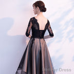 Champagne And Black High Low Short Sleeves Prom Dress, High Low Homecoming Dress Prom Dresses
