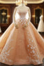 Champagne Ball Gown Off The Shoulder Long Sleeve Wedding Dresses