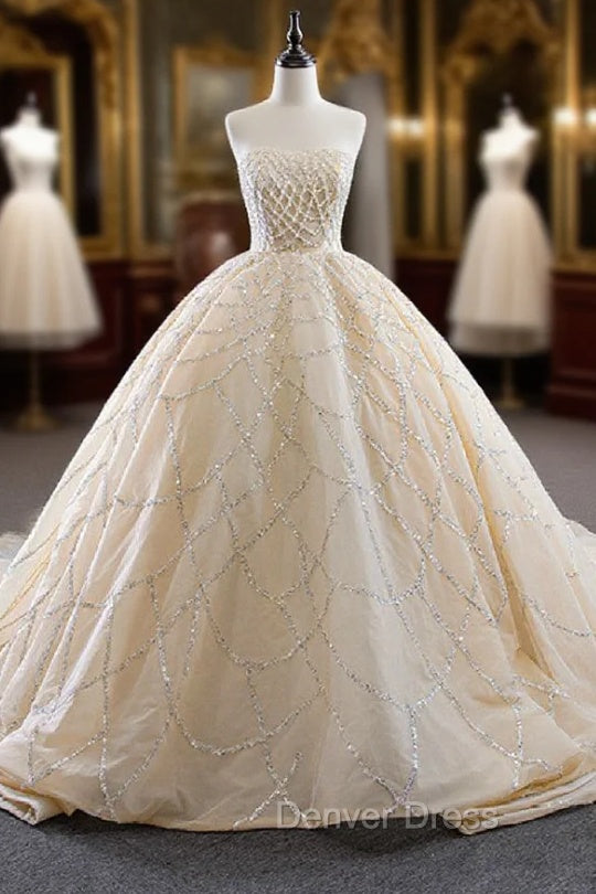 Champagne Ball Gown Sequins Beading Prom Dresses Main image