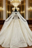 Champagne Ball Gown Sequins Sweetheart Beading Wedding Dresses With Shawl