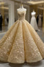 Champagne Ball Gown Sweetheart Appliques Prom Dresses