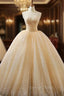 Champagne Ball Gown Sweetheart Neck Sequins Wedding Dresses