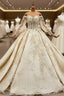 Champagne Ball Gown Tulle Appliques Beading Sequins Off the Shoulder Wedding Dresses