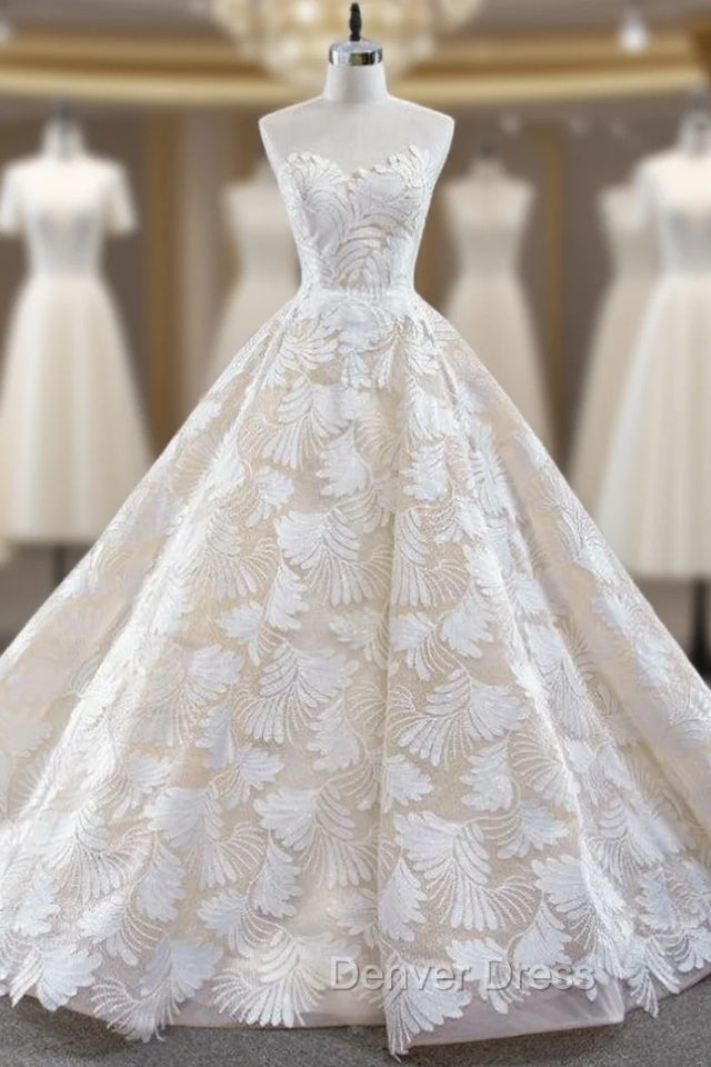 Champagne Ball Gown Tulle Flower Sweetheart Prom Dresses Main image