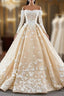 Champagne Ball Gowns Tulle Off the Shoulder Appliques Long Sleeve Prom Dresses