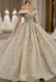 Champagne Ball Gown Tulle Sequins Appliques Beading Off the Shoulder Wedding Dresses