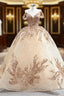 Champagne Ball Gowns Tulle Sequins Beading Prom Dresses