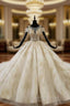 Champagne Ball Gowns Tulle Sequins Beading Wedding Dresses