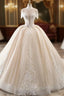 Champagne Ball Gowns Tulle Sequins High Neck Backless Wedding Dresses