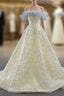 Champagne Ball Gowns Tulle Sequins Off the Shoulder Prom Dresses