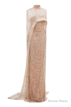 Sage Green Beading Prom Dresses Sweep Train High Neck Zipper Sleeveless Evening Dresses