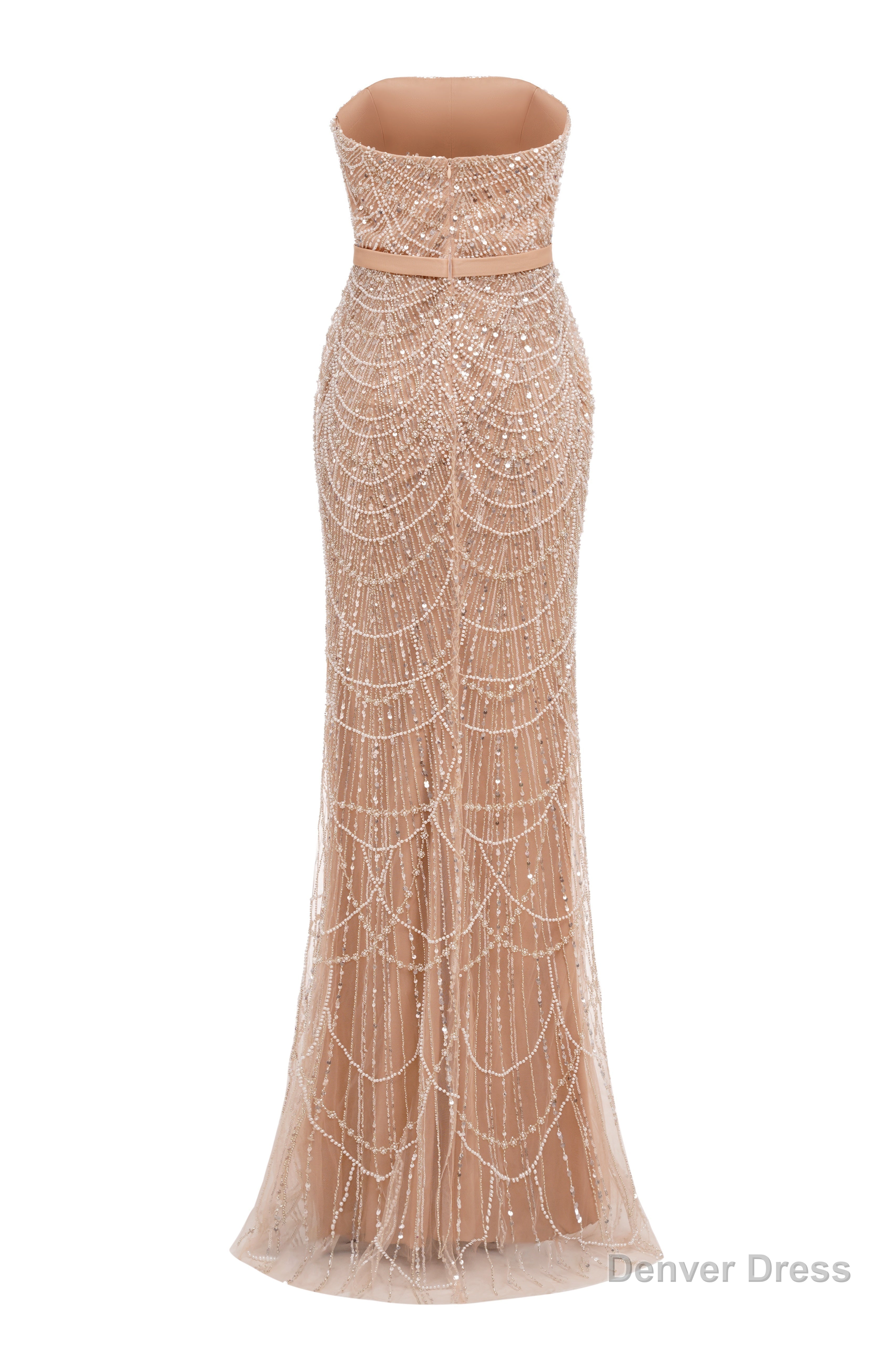 Pearl Pink Beading Prom Dress Sweep Train High Neck Zipper Sleeveless Prom Dresses