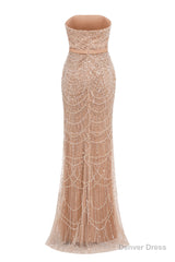 Champagne Beading Prom Dresses Sweep Train High Neck Zipper Sleeveless Fromal Dresses