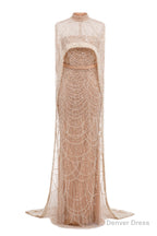 Pearl Pink Beading Prom Dress Sweep Train High Neck Zipper Sleeveless Prom Dresses