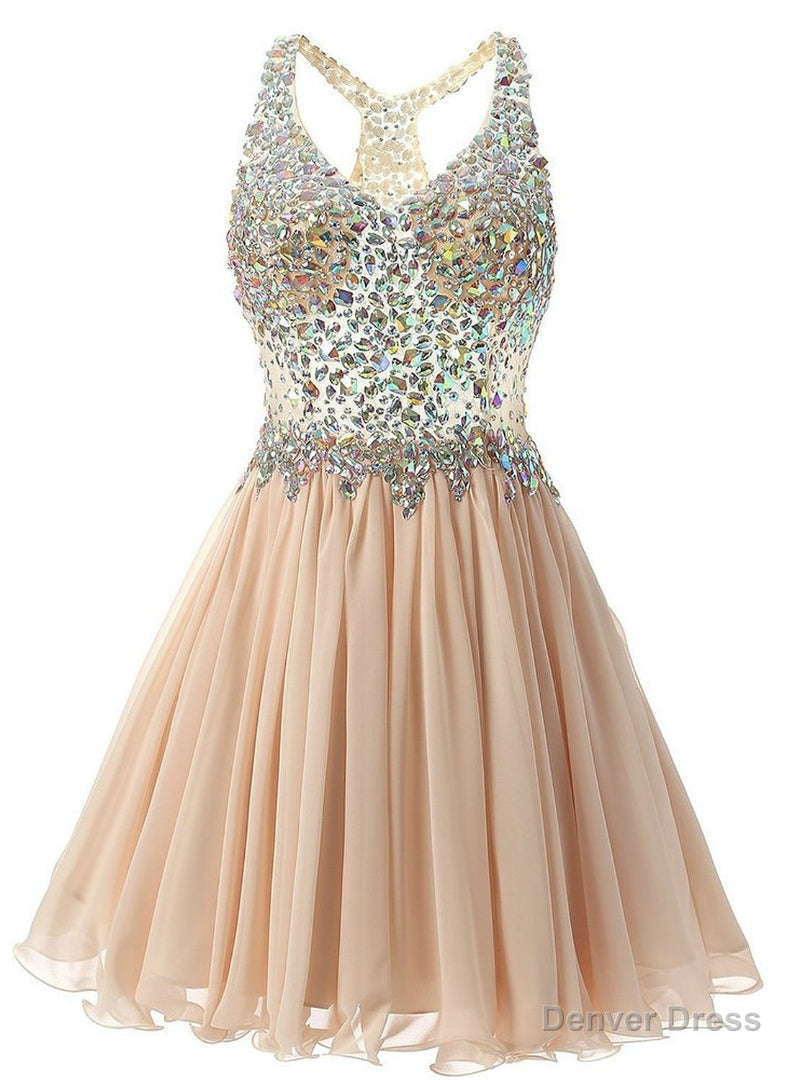 Champagne Chiffon Crystal V-neck Homecoming Dress Main image