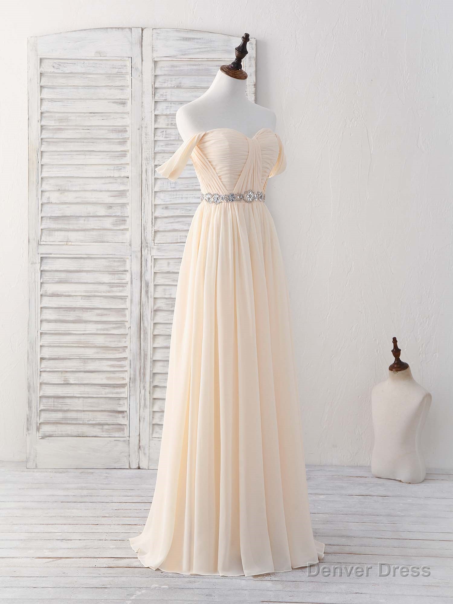 Champagne Chiffon Off Shoulder Long Prom Dress Bridesmaid Dresses Secondary image