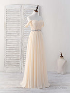Champagne Chiffon Off Shoulder Long Prom Dress Bridesmaid Dresses