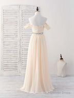 Champagne Chiffon Off Shoulder Long Prom Dress Bridesmaid Dresses