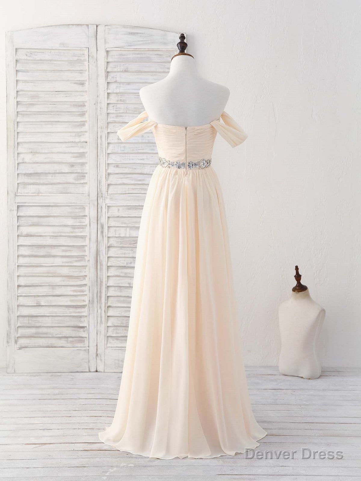 Champagne Chiffon Off Shoulder Long Prom Dress Bridesmaid Dresses