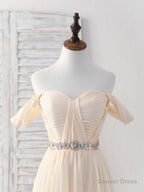Champagne Chiffon Off Shoulder Long Prom Dress Bridesmaid Dresses