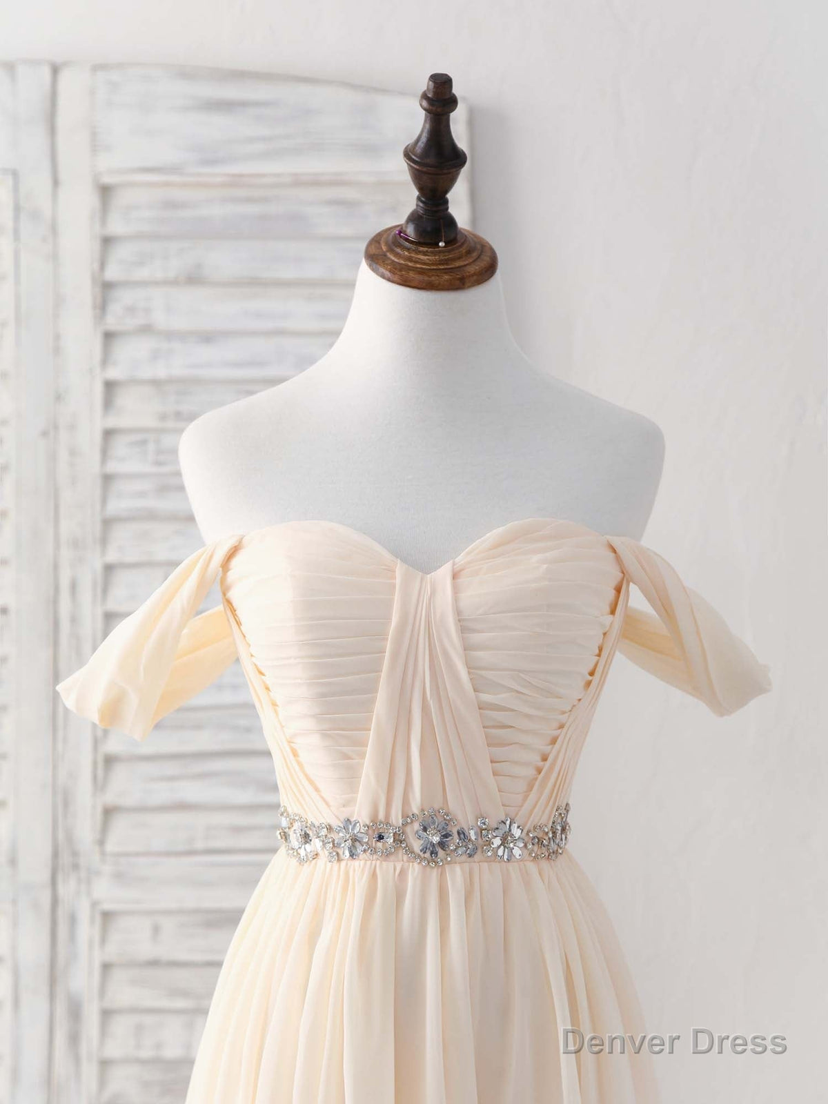 Champagne Chiffon Off Shoulder Long Prom Dress Bridesmaid Dresses