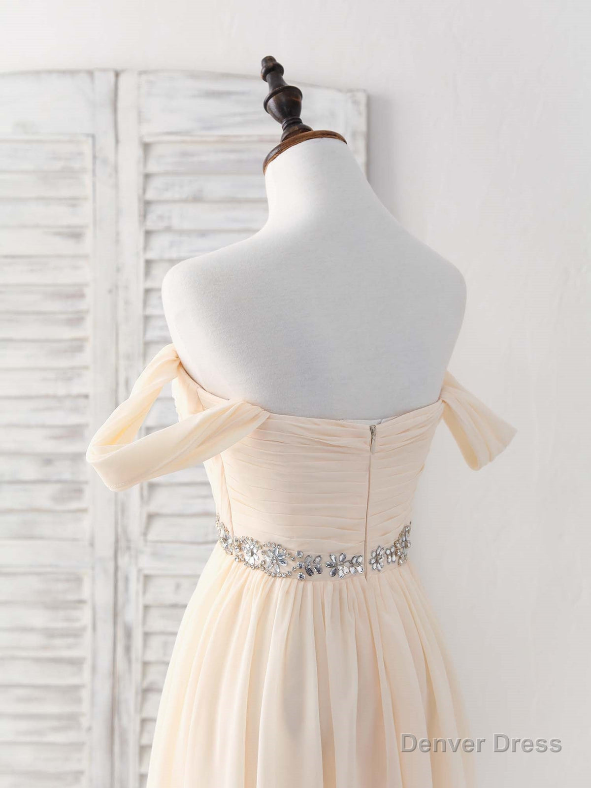 Champagne Chiffon Off Shoulder Long Prom Dress Bridesmaid Dresses