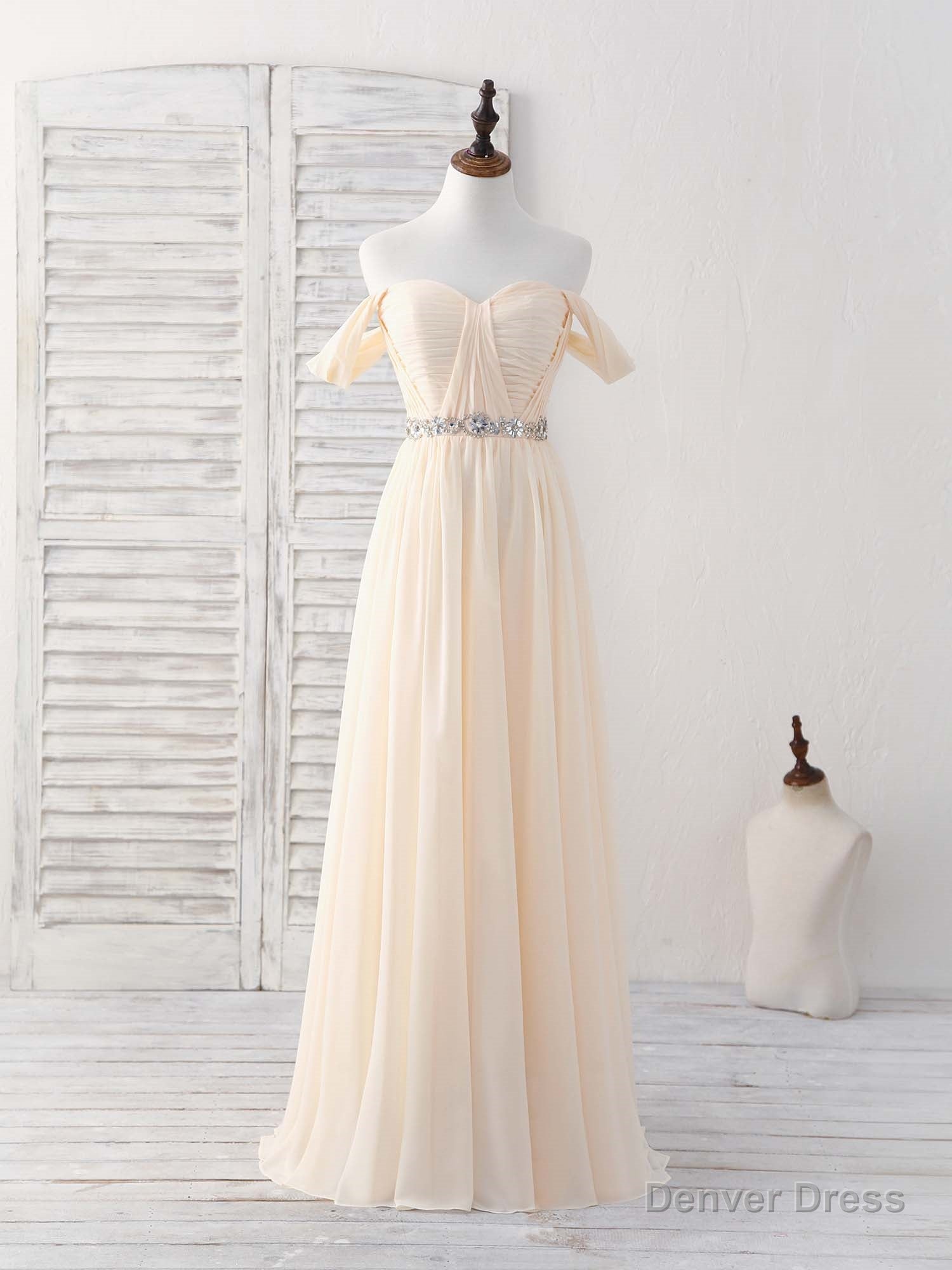 Champagne Chiffon Off Shoulder Long Prom Dress Bridesmaid Dresses Main image