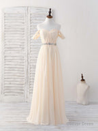 Champagne Chiffon Off Shoulder Long Prom Dress Bridesmaid Dresses