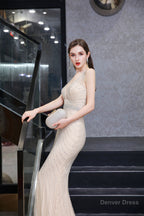 Deep V neck Backless Full of Bead Sequined Mermaid Long Prom Dresses