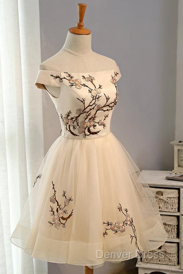 Champagne Embroidery Homecoming Dress,Tulle Short Prom Dresses Secondary image