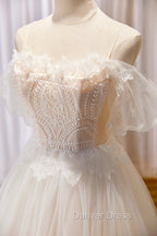 Champagne Floor Length Lace Long Prom Dress, Off the Shoulder Prom Dresses