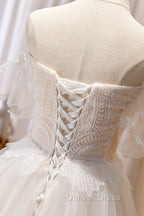 Champagne Floor Length Lace Long Prom Dress, Off the Shoulder Prom Dresses