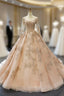 Champagne Gold Ball Gowns Tulle Backless Long Sleeve Quinceanera Dresses