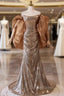 Champagne Gold Mermaid Sequins Strapless Pleats Prom Dresses