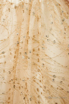 Champagne Gold Off-the-Shoulder Tulle Ball Gown Sequins Princess Prom Dresses for Girls