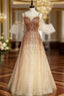 Champagne Gold Sequins Flying Sleeve Prom Dresses