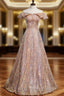 Champagne Gold Sequins Off the Shoulder Prom Dresses