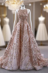 Champagne Gold Sequins Sleeve Prom Dresses