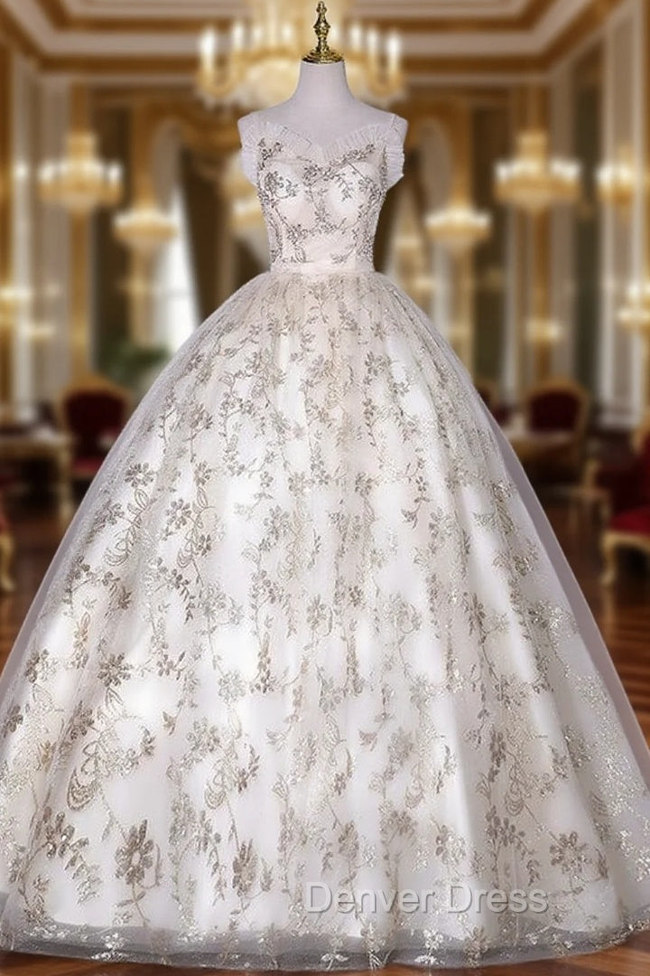 Champagne Gold Sequins Tulle Straps Quinceanera Dresses Main image